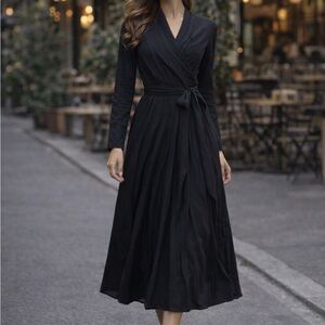 Chic Black Long Sleeve Wrap Dress
